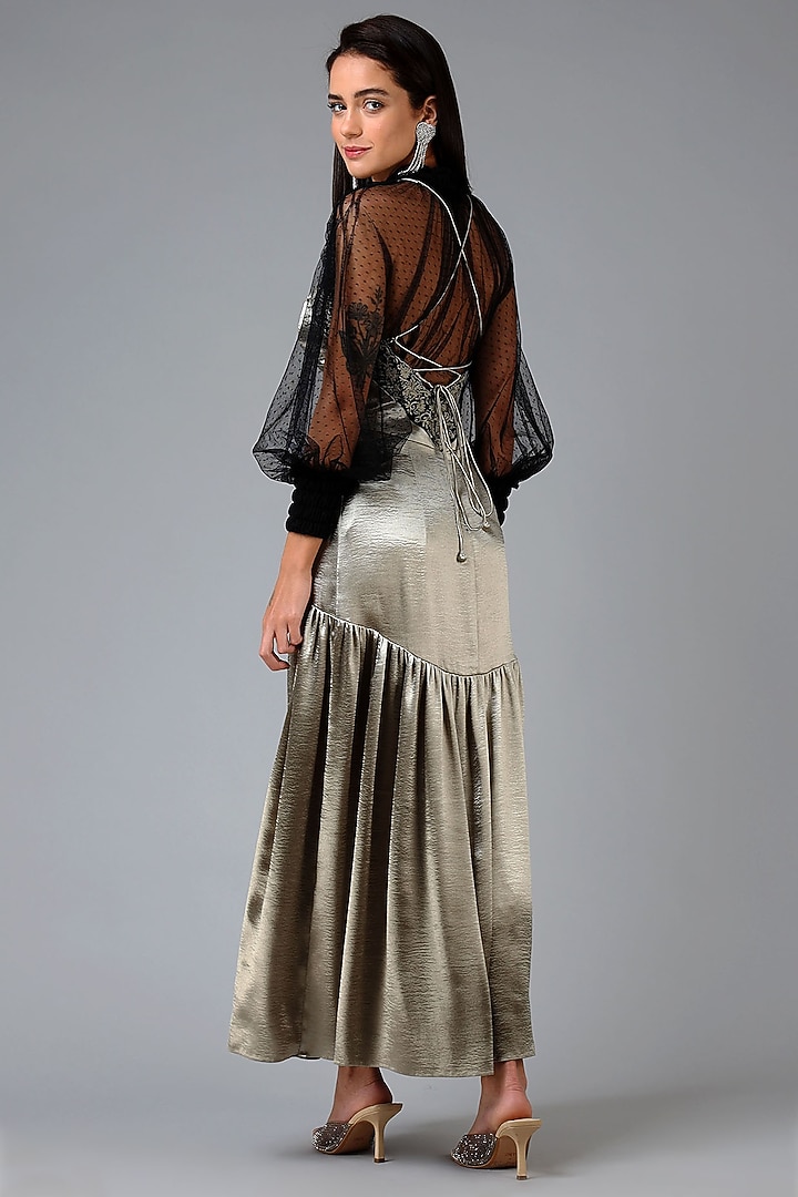 Silver Polyester Evening Gown With Black Inner by Geisha Designs at Pernia's Pop Up Shop