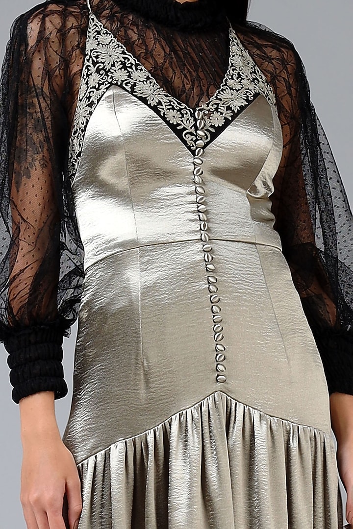 Silver Polyester Evening Gown With Black Inner by Geisha Designs at Pernia's Pop Up Shop