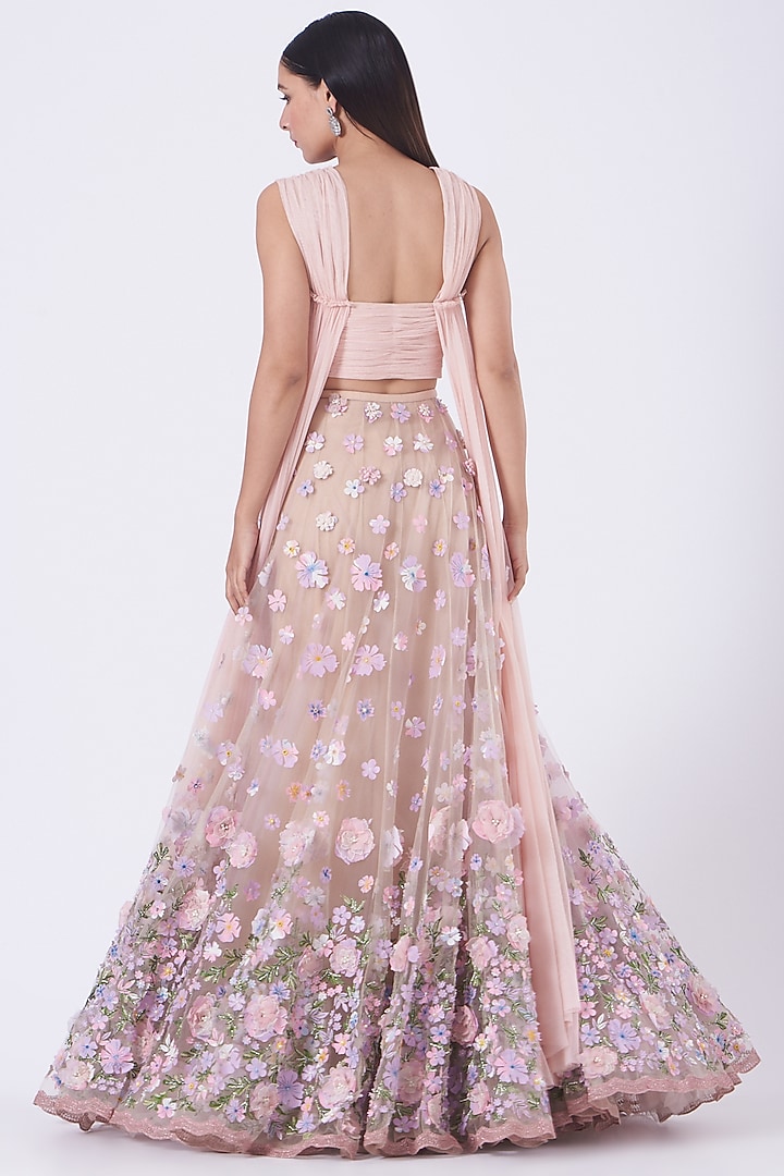 Blush Pink Floral Embroidered Bridal Lehenga Set by Geisha Designs at Pernia's Pop Up Shop