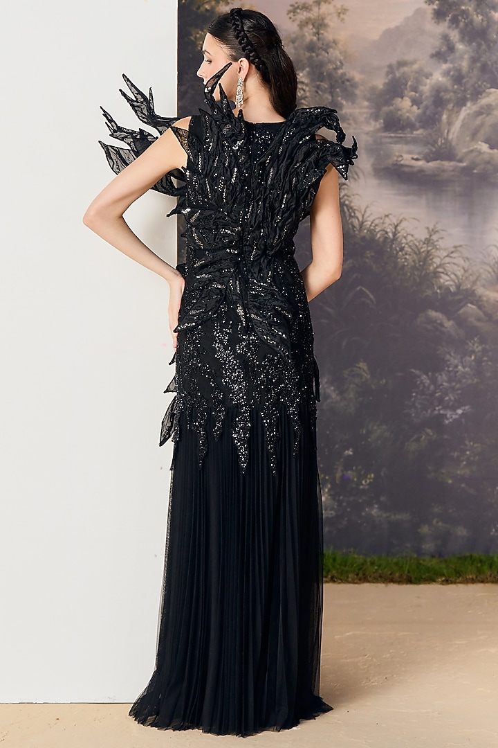 Midnight Black Nylon & Polyester 3D Sculpted Wedding Gown by Geisha Designs at Pernia's Pop Up Shop