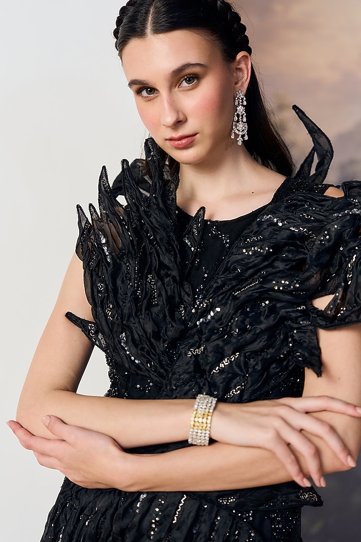 Midnight Black Nylon & Polyester 3D Sculpted Wedding Gown by Geisha Designs at Pernia's Pop Up Shop