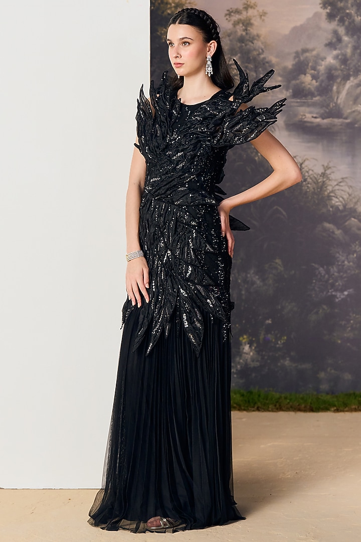 Midnight Black Nylon & Polyester 3D Sculpted Wedding Gown by Geisha Designs at Pernia's Pop Up Shop
