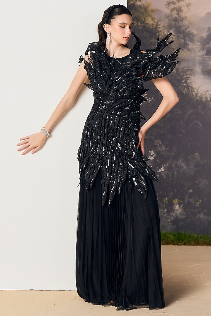 Midnight Black Nylon & Polyester 3D Sculpted Wedding Gown by Geisha Designs at Pernia's Pop Up Shop