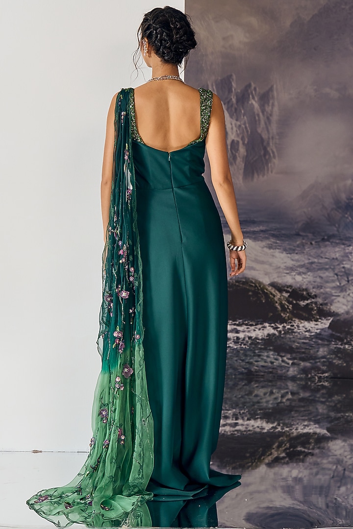 Emerald Green Nylon & Viscose 3D Floral Petals Wedding Gown by Geisha Designs at Pernia's Pop Up Shop