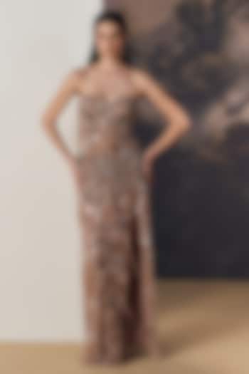 Pink Nylon Glass-Beads Hand Embroidered Strapless Wedding Gown by Geisha Designs at Pernia's Pop Up Shop