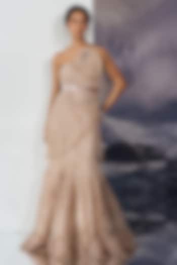 Champagne-Nude Nylon & Viscose Mermaid Bridal Gown by Geisha Designs at Pernia's Pop Up Shop