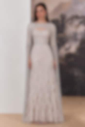 Pink Nylon & Viscose Zardosi Embroidered Bridal Gown With Cape by Geisha Designs at Pernia's Pop Up Shop