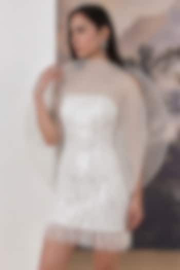 White Nylon & Viscose Embellished Mini Party Wear Dress by Geisha Designs at Pernia's Pop Up Shop