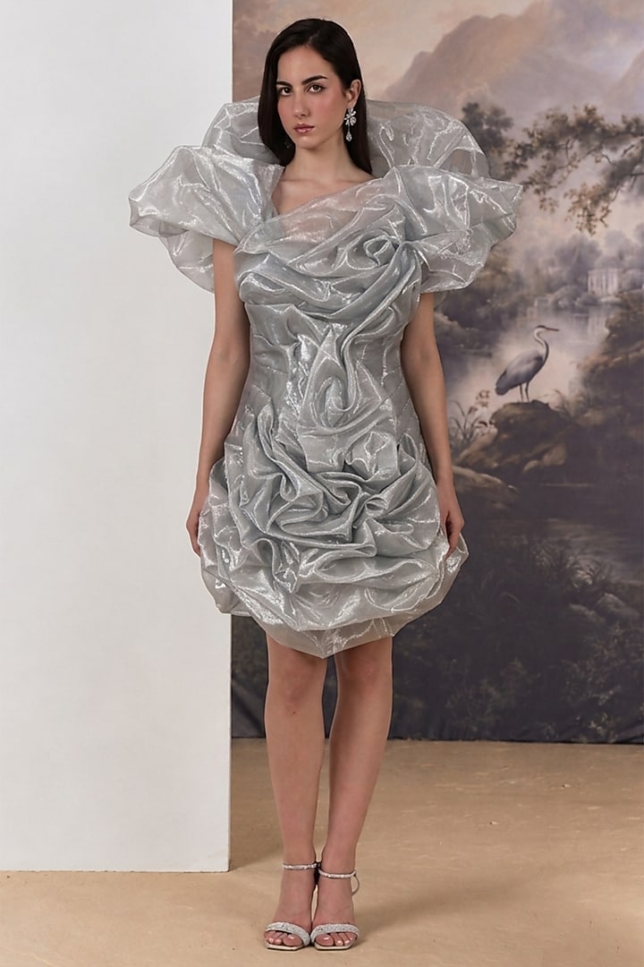 Grey Nylon Poly Viscose Mini Cocktail Dress by Geisha Designs at Pernia's Pop Up Shop