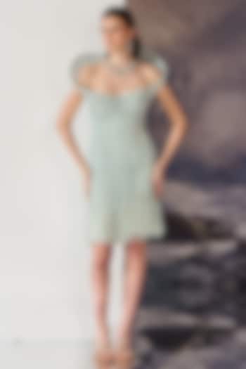 Green Nylon Poly Viscose Knee-Length Party Wear Dress by Geisha Designs at Pernia's Pop Up Shop