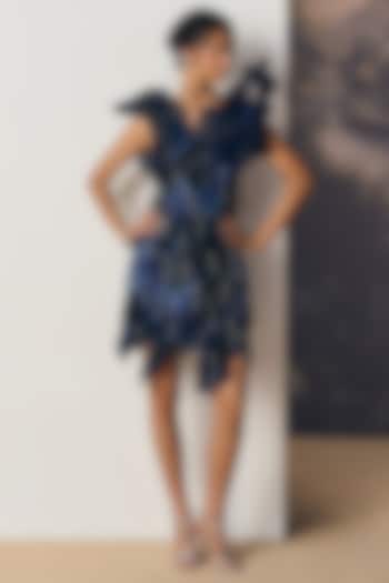 Blue Nylon & Viscose Embroidered Mini Party Wear Dress by Geisha Designs at Pernia's Pop Up Shop