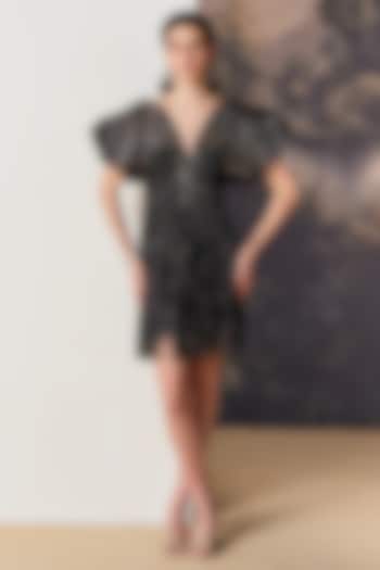 Black Nylon & Viscose Mini Party Wear Dress by Geisha Designs at Pernia's Pop Up Shop