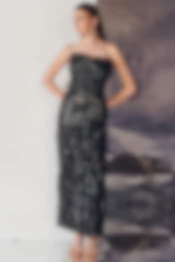 Black Nylon & Viscose Beadwork Skirt Set by Geisha Designs at Pernia's Pop Up Shop
