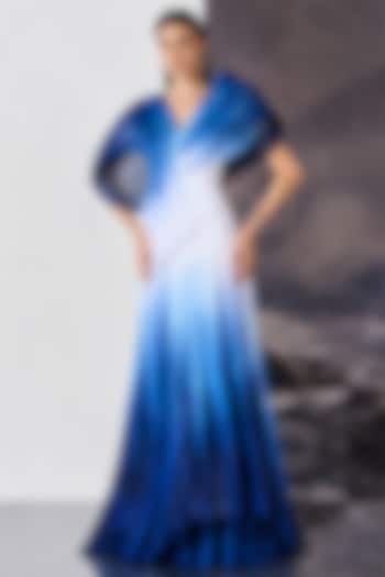 Blue & Pure White Ombre Poly Nylon Viscose Wedding Gown by Geisha Designs at Pernia's Pop Up Shop