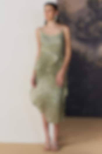 Green Poly Nylon Viscose Crystal Embroidered Slip Party Wear Dress by Geisha Designs at Pernia's Pop Up Shop