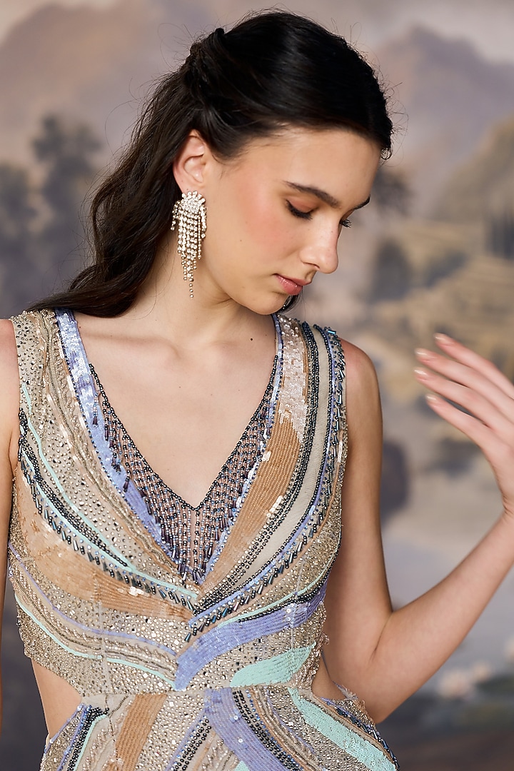 Multi-Colored Nylon & Viscose Bugle Bead Bridal Gown by Geisha Designs at Pernia's Pop Up Shop