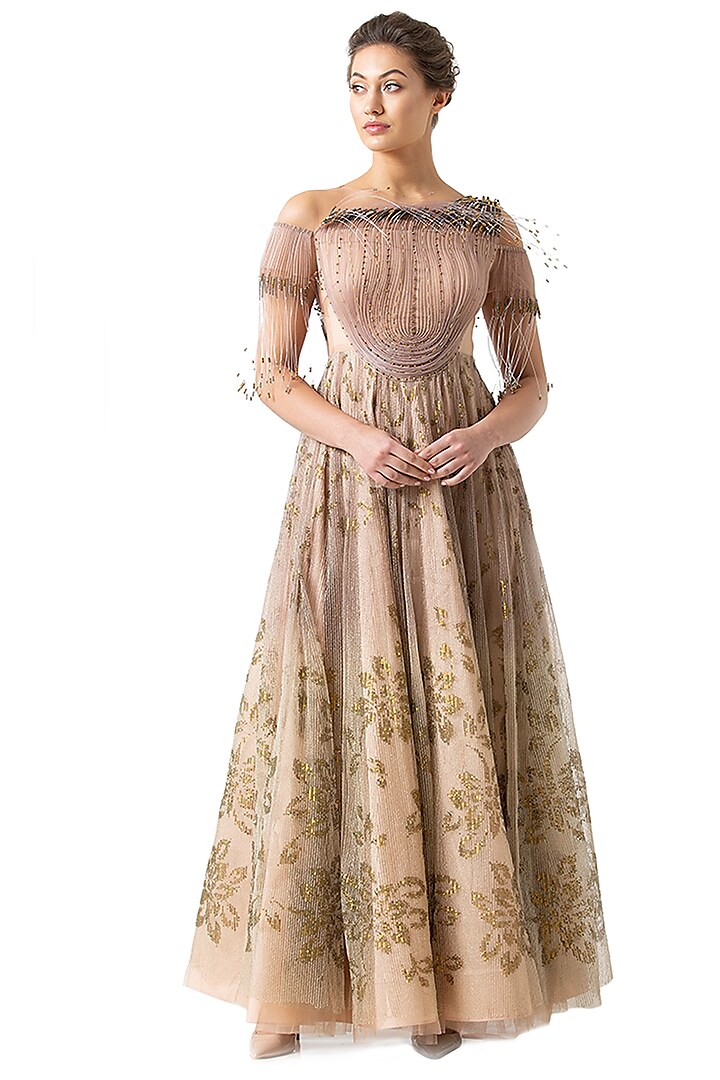 Rose Gold Embroidered Gown by Geisha Designs