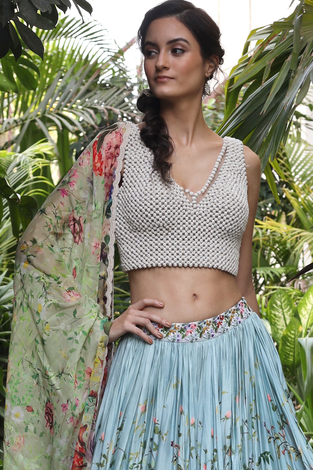 Buy Sublime White And Blue Lehenga Online @Mohey - Indo Western for Women