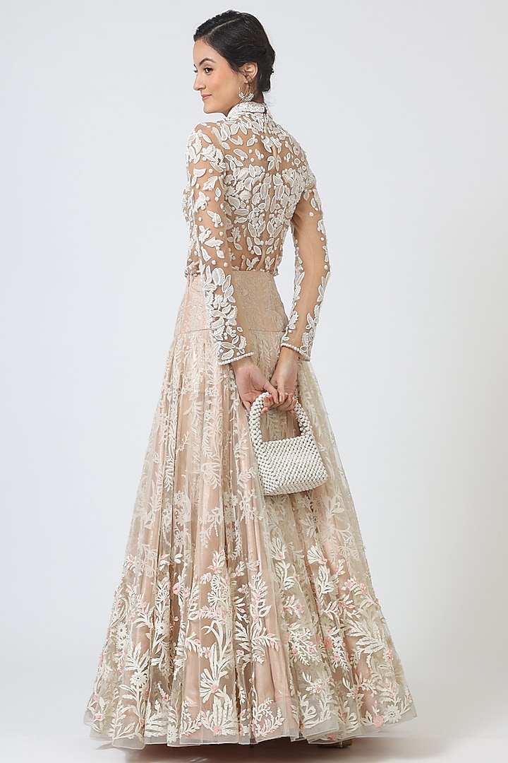 Off White Embroidered Bridal Lehenga With Blouse by Geisha Designs at Pernia's Pop Up Shop