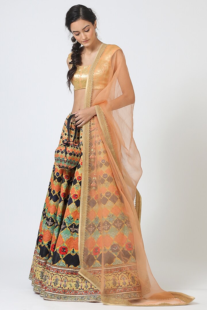 Gold Embroidered Bridal Lehenga Set by Geisha Designs at Pernia's Pop Up Shop