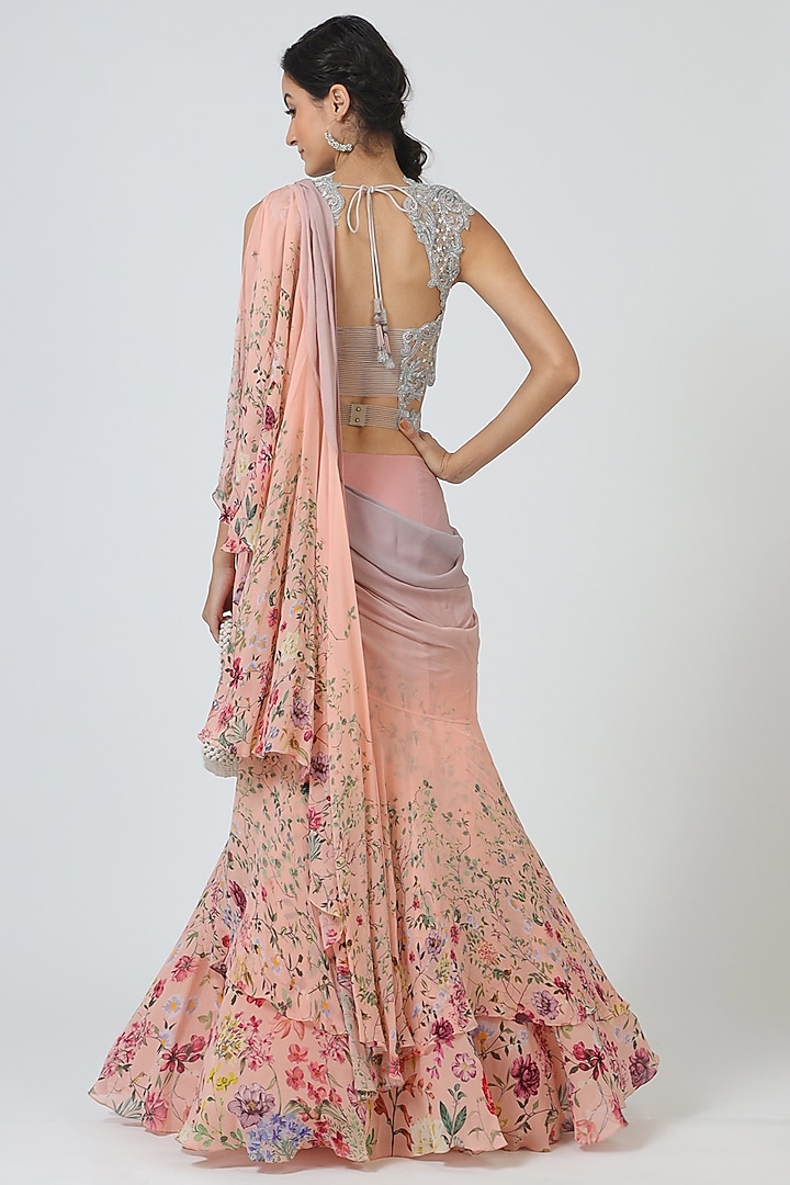 Blush Pink Printed Reception Saree Set by Geisha Designs at Pernia's Pop Up Shop