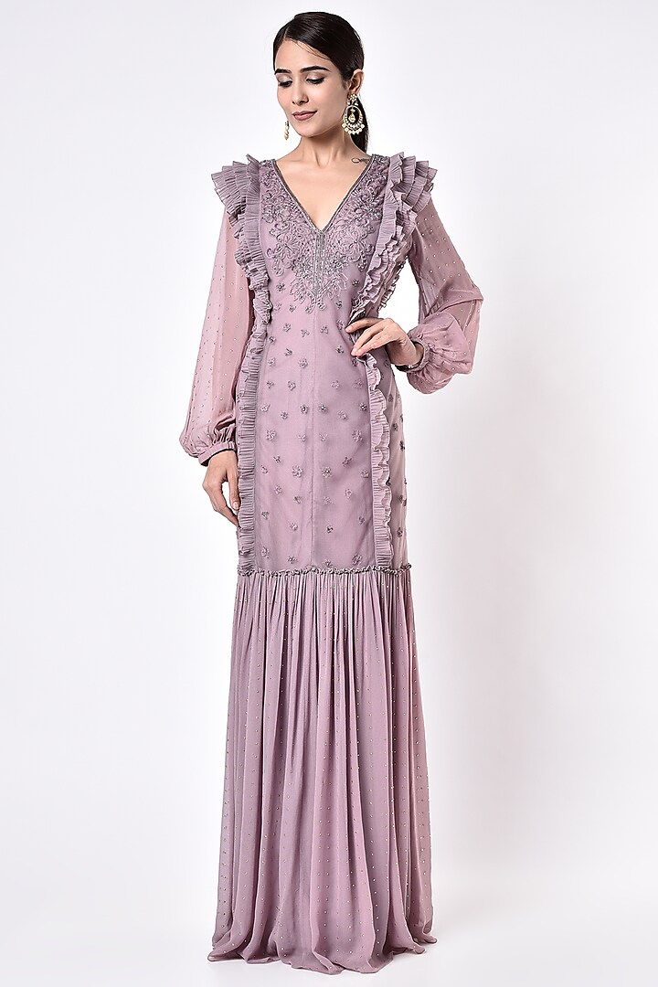 Dusty Lavender Embroidered Gown by Geisha Designs