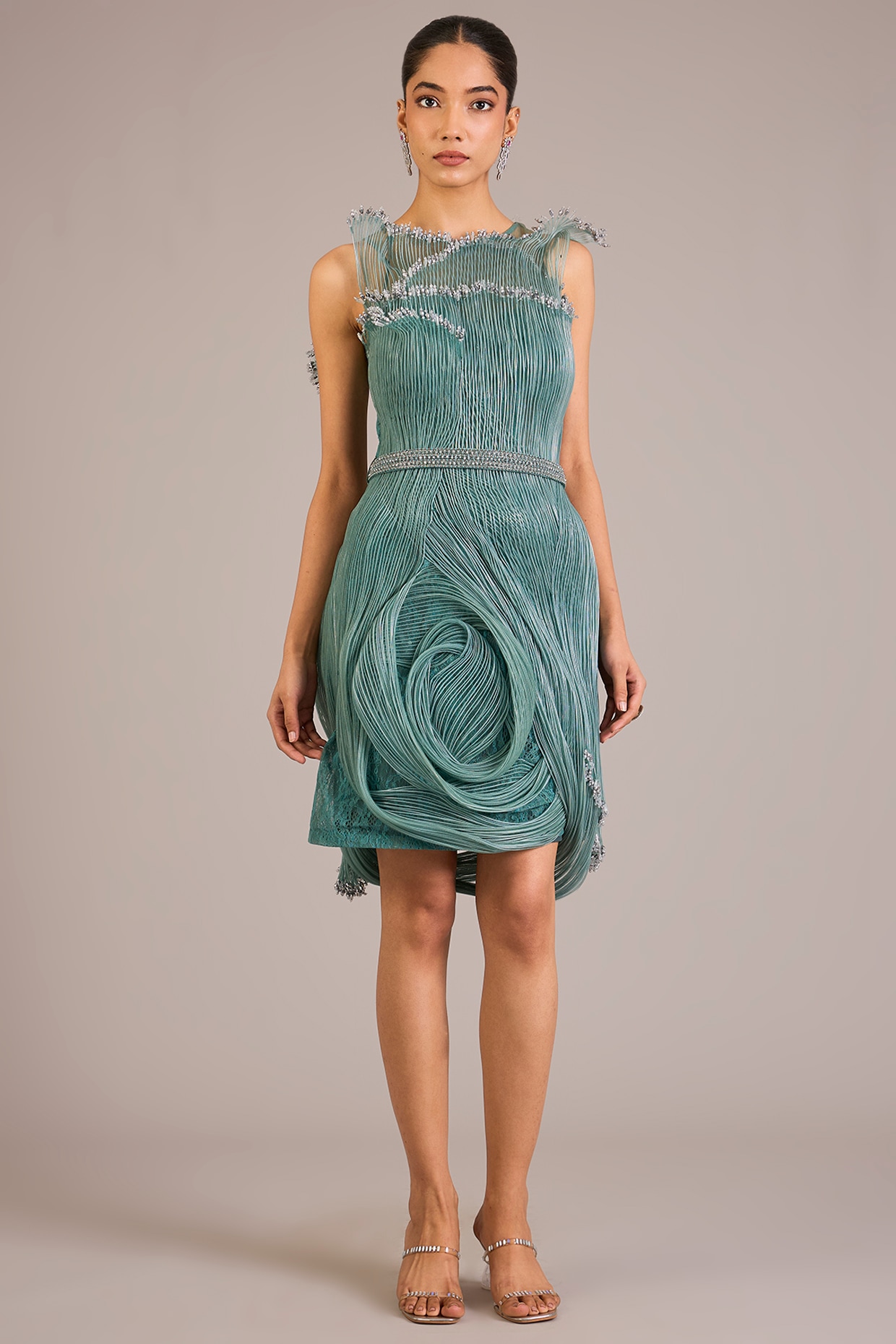Geisha Designs Green Nylon & Rayon Mini Dress