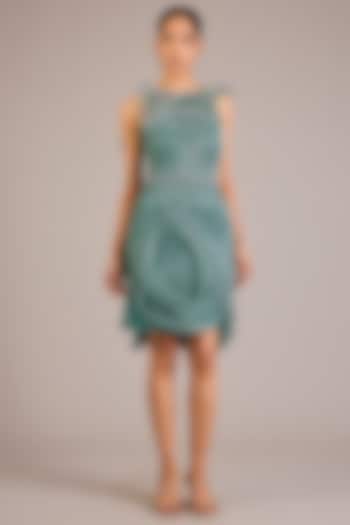 Green Nylon & Rayon Mini Party Wear Dress by Geisha Designs at Pernia's Pop Up Shop