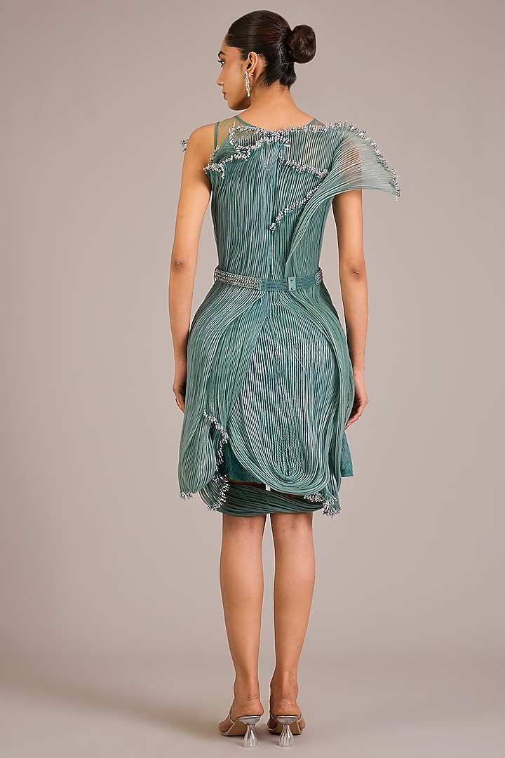 Green Nylon & Rayon Mini Party Wear Dress by Geisha Designs at Pernia's Pop Up Shop