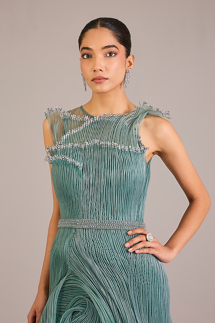 Green Nylon & Rayon Mini Party Wear Dress by Geisha Designs at Pernia's Pop Up Shop