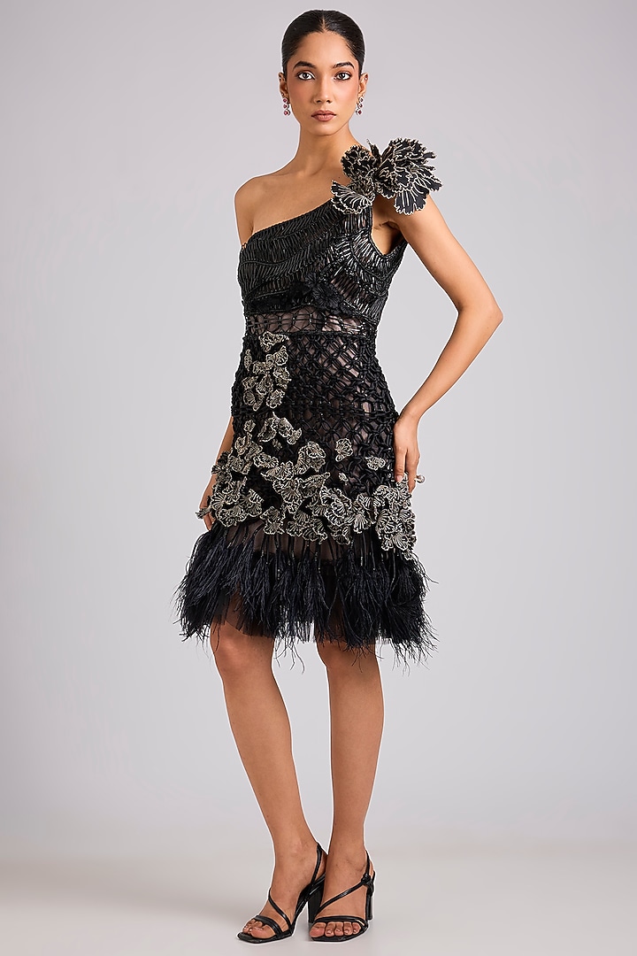 Black Nylon & Polyester Mini Party Wear Dress by Geisha Designs at Pernia's Pop Up Shop