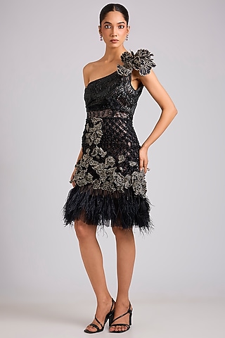 black short dress hoco Sparkly Strapless Sequins Mini Homecoming with Feathers Color:BLACK/WHITE it elongates the neckline Vintage Cat Elegant Black Jumpsuit Prom