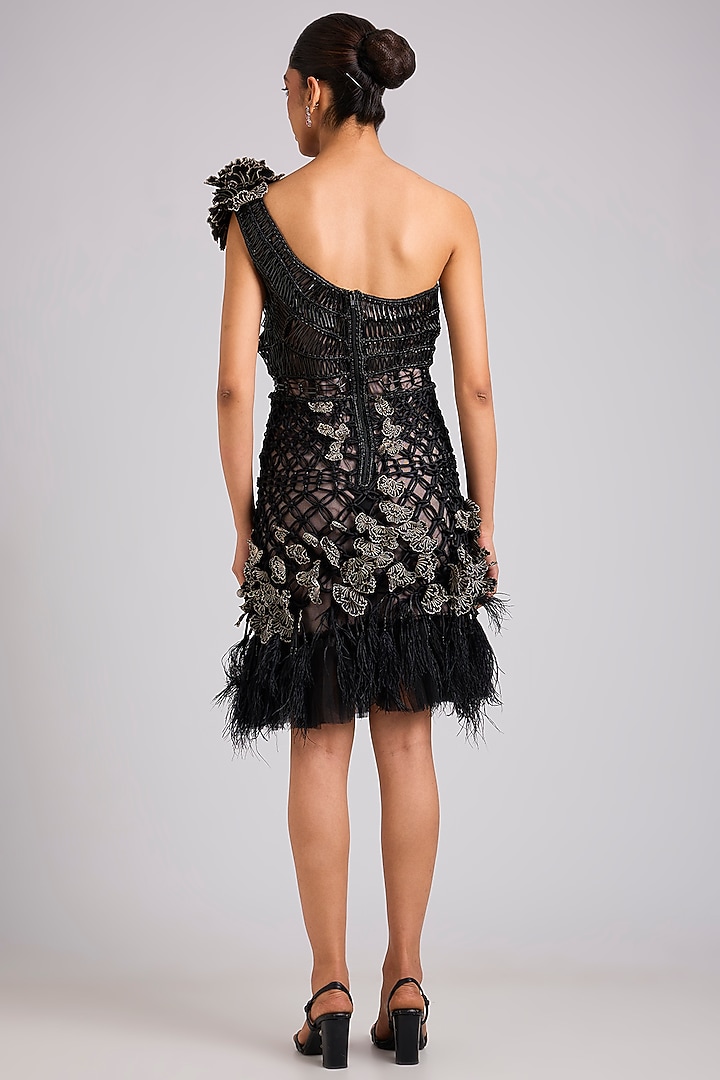 Black Nylon & Polyester Mini Party Wear Dress by Geisha Designs at Pernia's Pop Up Shop