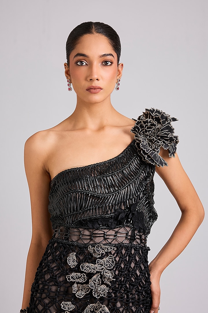 Black Nylon & Polyester Mini Party Wear Dress by Geisha Designs at Pernia's Pop Up Shop