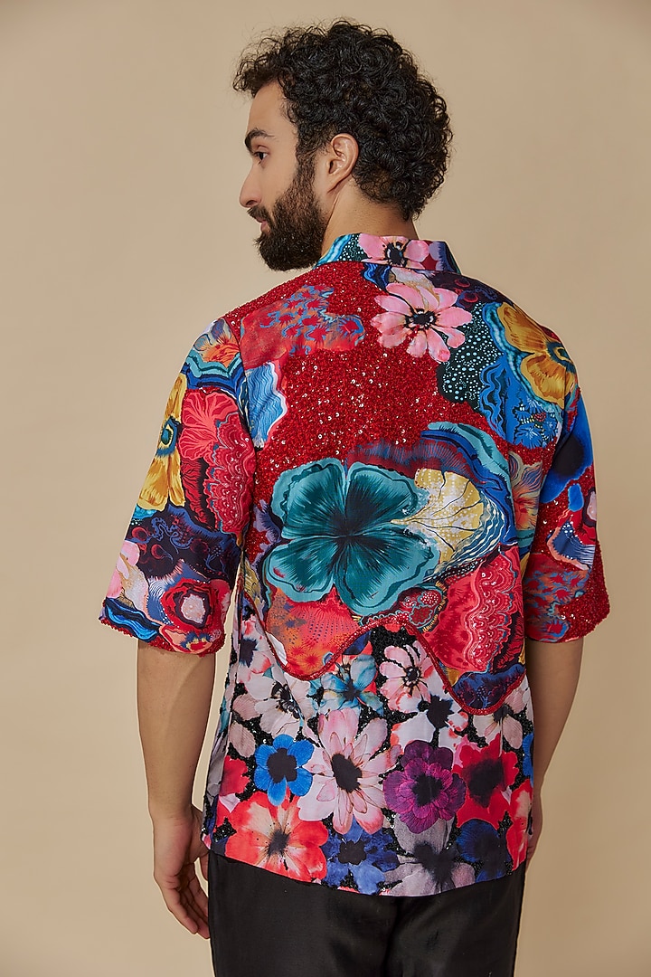 Multi-Colored Muse Silk Floral Printed Wedding Shirt by Geethika Kanumilli Men at Pernia's Pop Up Shop