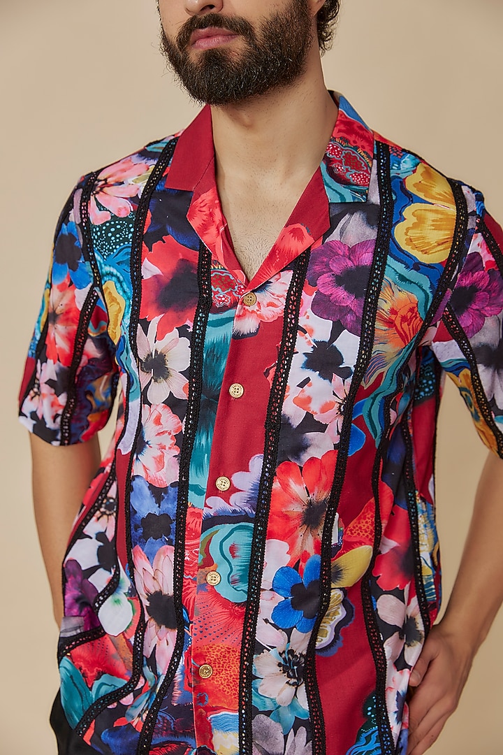 Multi-Colored Muse Silk Floral Printed Wedding Shirt by Geethika Kanumilli Men at Pernia's Pop Up Shop