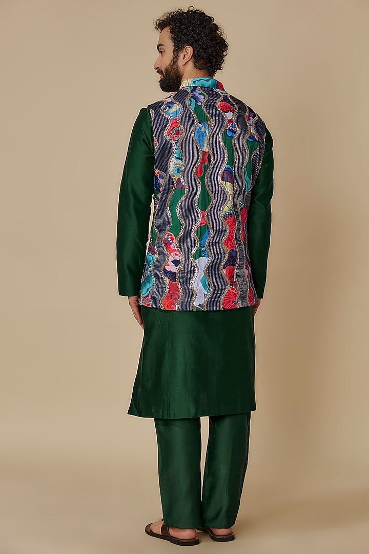 Multi-Colored Chanderi Printed Nehru Jacket Set by Geethika Kanumilli Men at Pernia's Pop Up Shop