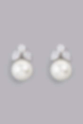 White Finish Earrings With Shell Pearls In Sterling Silver by Gemstruck at Pernia's Pop Up Shop