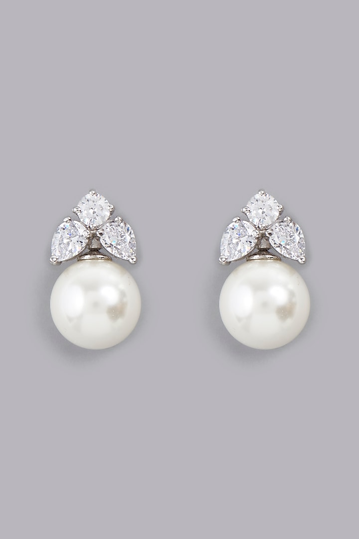 White Finish Earrings With Shell Pearls In Sterling Silver by Gemstruck at Pernia's Pop Up Shop