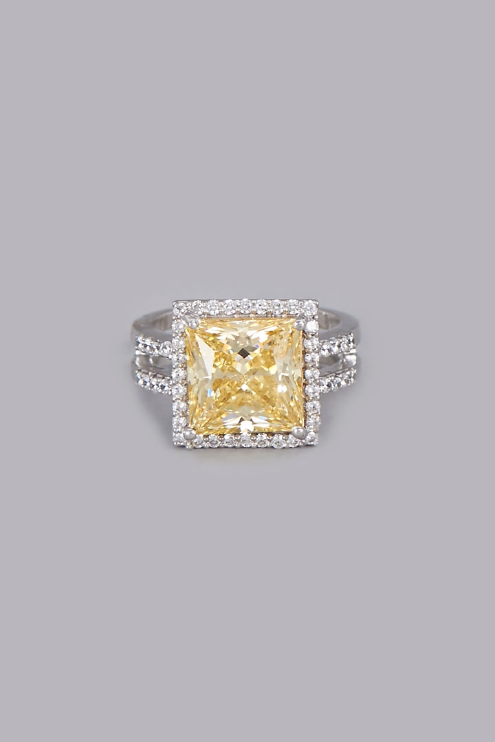 White Finish Canary Yellow Stone Ring In Sterling Silver by Gemstruck at Pernia's Pop Up Shop