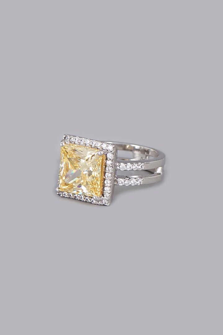 White Finish Canary Yellow Stone Ring In Sterling Silver by Gemstruck at Pernia's Pop Up Shop
