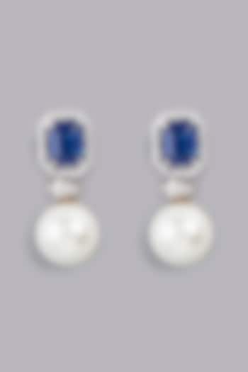 White Finish Earrings With Shell Pearl In Sterling Silver by Gemstruck