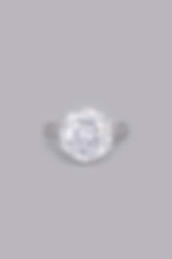 White Finish Solitaire Ring In Sterling Silver by Gemstruck