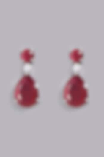 White Finish Earrings With Ruby Stones In Sterling Silver by Gemstruck at Pernia's Pop Up Shop