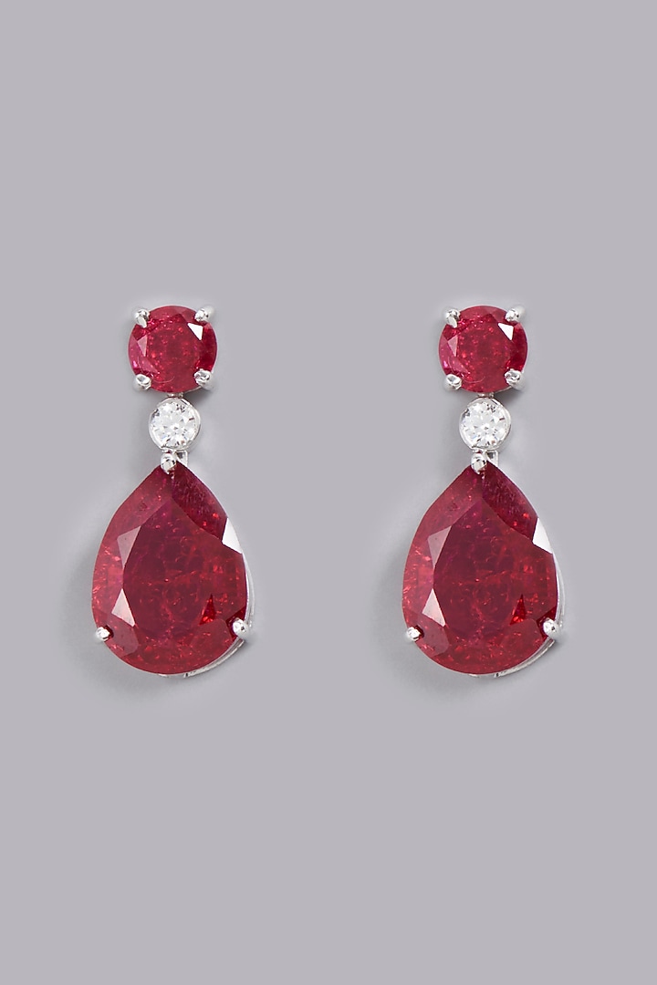 White Finish Earrings With Ruby Stones In Sterling Silver by Gemstruck at Pernia's Pop Up Shop