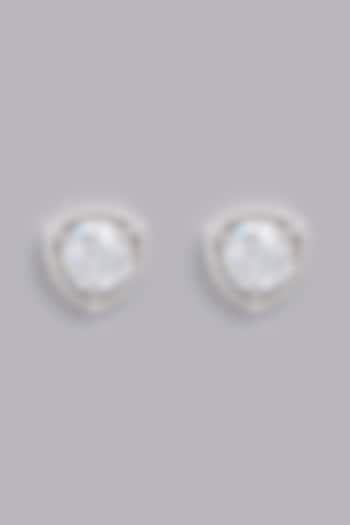White Finish Round Stud Earrings In Sterling Silver by Gemstruck