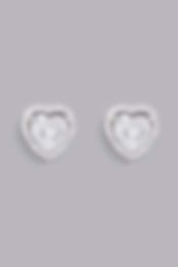 White Finish Heart Stud Earrings In Sterling Silver by Gemstruck