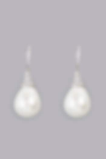 White Finish Pearl Drop Earrings In Sterling Silver by Gemstruck at Pernia's Pop Up Shop