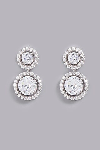 White Finish Double Solitaire Earrings In Sterling Silver by Gemstruck