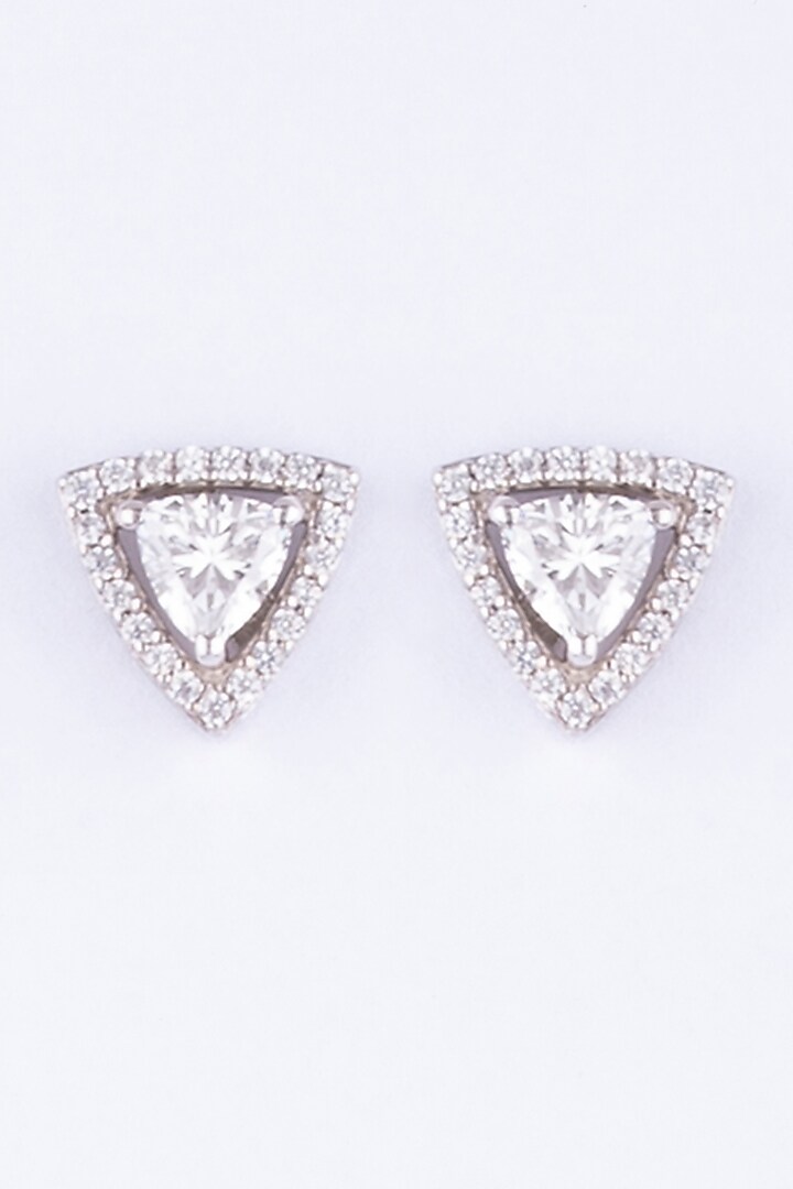 White Triangle Stud Earrings In Sterling Silver by Gemstruck at Pernia's Pop Up Shop